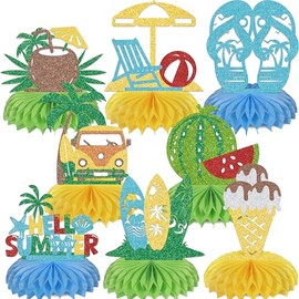 Hzbcxs 8Pcs Funny Beach theme Party Honeycomb Centerpieces - Summer Birthday Baby Shower Bachelorette Beach theme Party Decorations Blue Green & Gold