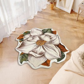 Flower Rug 32” Round Area Rugs Cute Plush Flower Shaped Rug Circle Non Slip Water Absorption Doormat for Bedroom Bedside Living Room Bathroom Kitchen Floor Mat, Lily