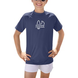BesserBay Boys' UV Rash Guard Short-Sleeved Swimming Shirt UPF 50+ Children 110-160, navy