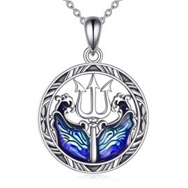 VONALA Poseidon Trident Necklace 925 Sterling Silver Poseidon Necklace Trident Necklace for Men Ocean Wave Necklace Jewelry for Men Women Birthday Christmas Gift