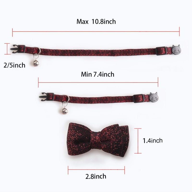 Cat Collar Breakaway with Bowtie Bell, Red Bling Kitten Collar