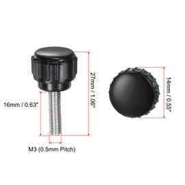 uxcell 12pcs Knurled Clamping Knobs M4 x 16mm Metric 304 Stainless Steel Male Thread Thumb Screw on Type 14mm Plastic Round Head Threaded Hand Bolt Stud Knobs Black