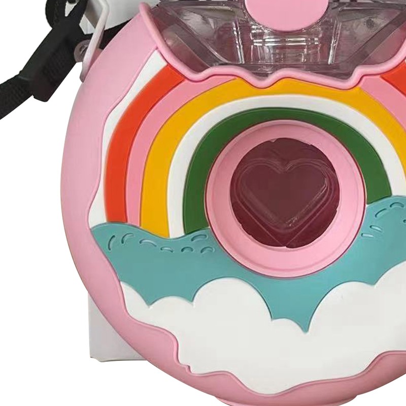 Doughnut Bottle 380ML Cute Leakage Proof Portable BPA Free Silicone