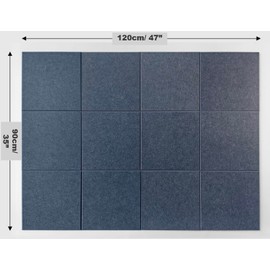 DECORITA Blue Felt Bulletin Board 47"x35" | Large Cork Pin Board Alternative for Office, Home & Classroom | Felt Wall Tiles (12-Pack) | Blue Classroom Decor Office Supplies | Denim Blue