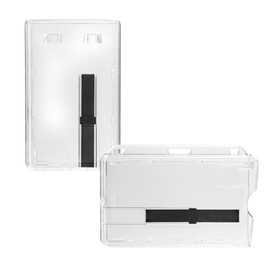 Karteo Horizontal ID Holder [Pack of 1] Card Holder Polycarbonate Transparent with Slider Black for ID Cards