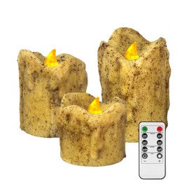 NjaoHoo LED Flameless Candles Battery Operated Real Wax Flickering Pillar Candle Set with Remote Control and Timer Rustic Primitive Lights Decor Vintage Candles, 2.3" 3" 4" Pack of 3(Ginger Yellow)