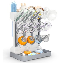 GoMaihe Baby Bottle Drying Rack: Space Saving Vertical Bottle Dryer Holder - Baby Accessories Storage Stand Organize Brushes Pacifiers on Countertop - BPA-Free - Gray