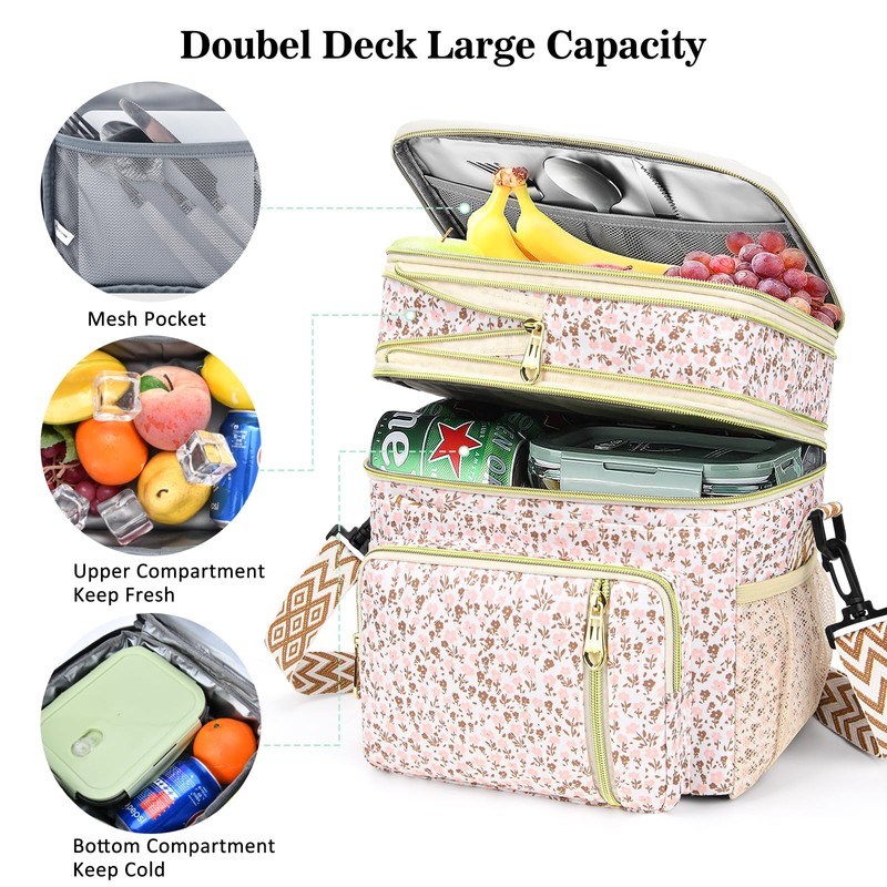 LOKASS Lunch Box for Women-16L-Insulated Lunch Bag Women, Expandable Double-layer