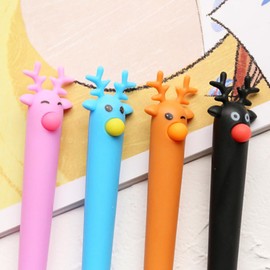 Operitacx Pack of 4 Blue Ink Pens Christmas Deer Shaped Ballpoint Pen Student Stationery (Black, Brown, Blue and Pink)