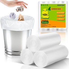3 Gallon Disposable Trash Bags - Unscented Bulk Office Garbage Can Liners Strong Durable Plastic Waste Basket Liner for Home, Bathroom, 3 Rolls, 105 Count, Clear White Inwaysin