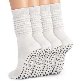 YSense 4 Pairs Pilates Socks with Grips for Women Non Slip Long Slouch Socks Yoga Grippy Sock Slouchy Barre Hospital Slipper