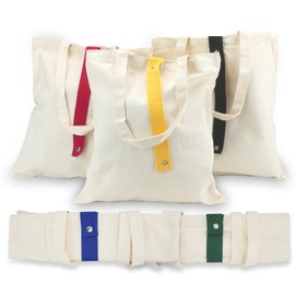 HMIEPRS Pack of 5 Foldable Shopping Bags, Cotton Bag with Metal Buckle, Reusable Jute Bag, Shoulder Handbag, Everyday Bag, Work Bag for School, Work, Shopping, Travel