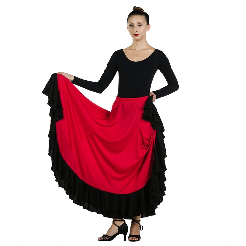 Danzcue Falda de flamenco de círculo completo, Rojo, SA