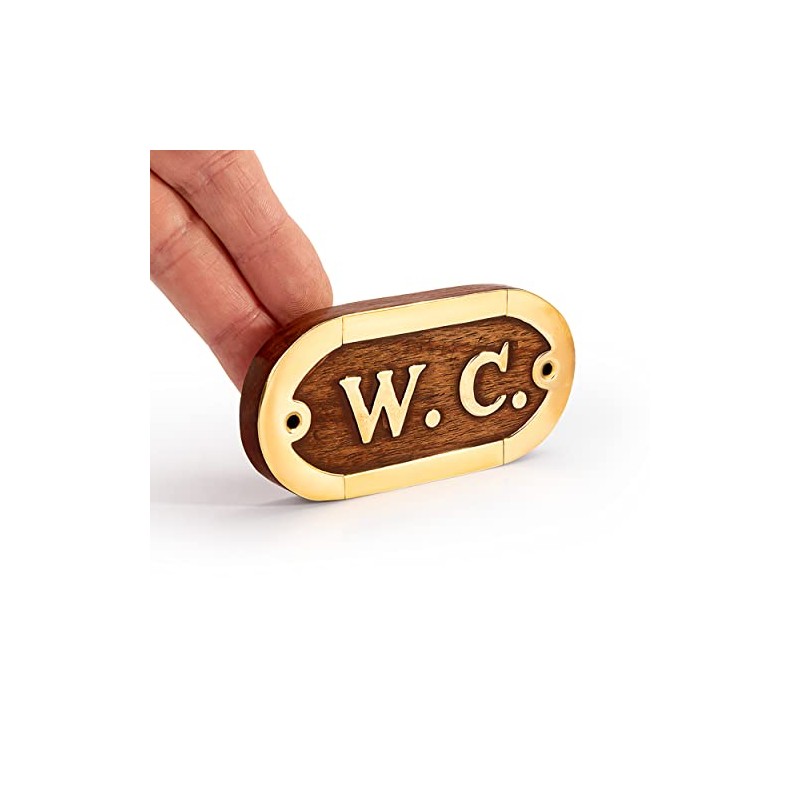 NKlaus 11765 Toilet Door Sign Brass and Wood 10.5 x