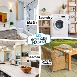 12% Hydrogen Peroxide Solution - (Just Food-Grade H2O2 & Water!) - Ecofriendly Natural Cleaning Solution for Kitchen, Bath, Laundry, and More - HDPE Bottle with Child-Safe Cap USA Made