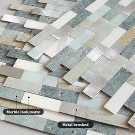 BeNice Peel and Stick Backsplash for Kitchen Stickers,Peel and Stick Mosaic Tile,Stick Tiles Bathroom Tile Stickers Peel and Stick Marble Tiles Waterproof Shower Tiles(5sheets,Blue Gray)