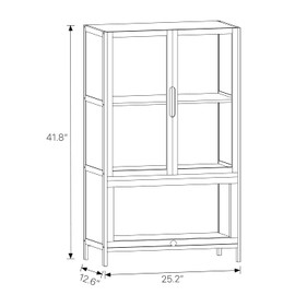 MoNiBloom Bamboo Storage Cabinet with Doors 3 Tier Bamboo Sideboard Floor Standing Cupboard Display Shelf for Dining Room Kitchen Living Room, Green