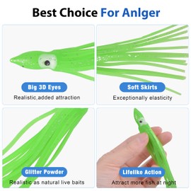 Fishing Squid Skirts Octopus Lures, Glow Soft Plastic Fishing Bait Trolling Lure Saltwater for Bass Salmon Trout Multicolored 7cm 9cm 11cm