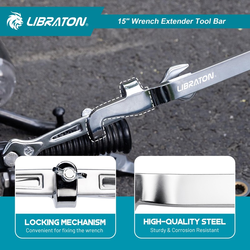 LIBRATON 15" Wrench Extender Tool Bar, Heavy Duty Universal Wrench