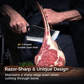 Meat Cleaver Butcher Knife Set of 13, Hand Forged Santoku Knife Cleaver Knife Paring Knife, High Carbon Steel Kitchen Boning Knife for Meat Cutting with Roll Bag & Accessories Kitchen BBQ Gift for Men