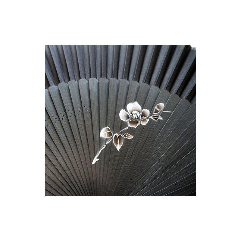 High Quality Silk Fan, Black, Bamboo, Silk (5847: Camellia)