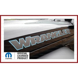 Decal Mods Wrangler Hood Graphic Vinyl Decal fits Jeep Wrangler JK/JL/JT (2007-2024) Gray w/Light Blue Outline (4xe) FDGLTBLUO (Set of 2) | FJ3V4