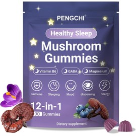 PENGCHI Mushroom Sleep Gummies - for Adult | Reishi, Saffron, Vitamin B6, Magnesium, Passionflower, GABA & Chamomile - Calm & Relaxation Support, Restful