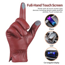 MGGMOKAY Mens Leather Gloves Lambskin Touch Screen Gloves Warm Cashmere Lined,Oxblood,XXL