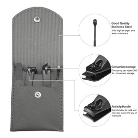 VOCOSTE Manicure Set with Gray PU Leather Case Personal Care Tool Kit Stainless Steel Pedicure Set Nail Clippers Gift for Men Women Anniversary Christmas 4pcs Ash