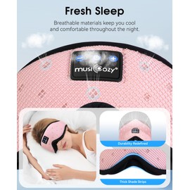 MUSICOZY Sleep Headphones Breathable Sleep Mask Bluetooth 5.4 Wireless Earphones Mask Sleeping Eyemask for Side Sleepers for Women Men Travel Meditation Gift (Mesh Pink)