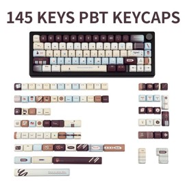 TIMSEKER 145-Key FOA Profile PBT Dye-Sublimation Keycaps - Vintage Blue, Brown & Cream Colorway Custom Keycaps for ANSI/ISO Layout Mechanical Keyboards
