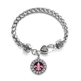 Inspired Silver - Fleur De Lis - Silver Braided Bracelet for Women - Circle Charm Bracelet Jewelry Gift with Cubic Zirconia - Women's Charm Bracelet with Lobster Claw Clasp