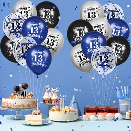 Blue 13th Birthday Balloons 24Pcs Navy Blue Black Silver Happy 13th Birthday Latex Balloons Confetti Balloons for Boy Girls 13th Birthday Anniversary Party Decorations Supplies 12 inches