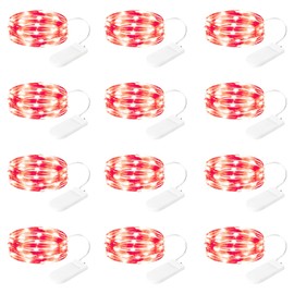 SINAMER 12 Pack Red Battery Operated String Lights, 7ft 20 Led Waterproof Copper Wire Firefly Starry for DIY Wedding Party Bedroom Christmas