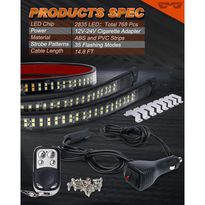 LUMENIX 2PCS 60 Inch Emergency Strobe Lights Strip LED Running