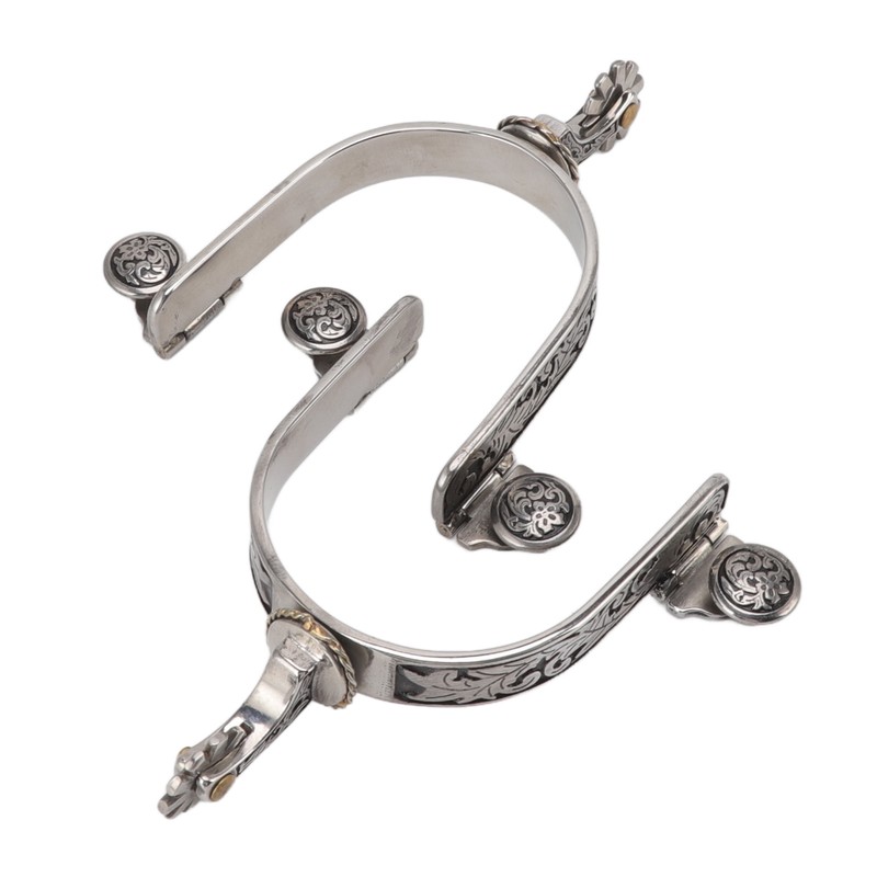 One Pair Boot Spurs Stainless Steel Vintage Leaf Patterned Western