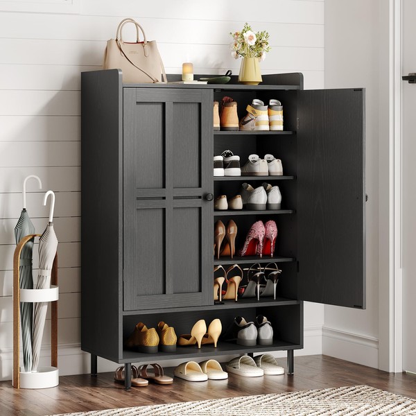 ONBRILL Shoe Storage Cabinet with Cross Molding Doors, 6-Tier Farmhouse