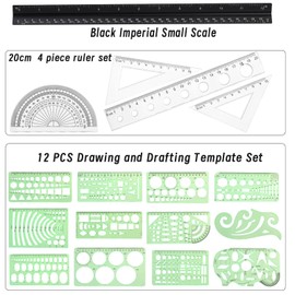 18 Pcs Geometric Drawings Templates, Drawing Stencils, Ruler Set, Circle Template for Drawing, Drafting Tools with a Storage Bag for Architecture, Studying, Office, Designing