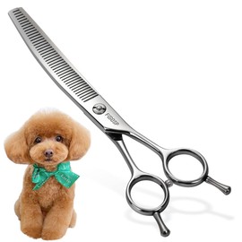 FOGOSP Curved Thinning Shears 7'' Curve Fluffers Scissors Professional Curved Comb Grooming Shear for Dogs Curved Chunker Scissor Japan 440C 50% Thinning Rate 42 Teeth(Polish)