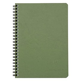 Clairefontaine - Ref 785323C - Age Bag Wirebound Notebook (100 Pages) - A5 Size, Squared Rulings, 90gsm Brushed Vellum Paper, Pocket for Loose Documents - Green Cover