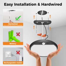 slochi Motion Sensor Light Indoor Hardwired PIR, 3000K/4000K/6500K LED Closet Lights Motion Sensored, 15W 1500LM 7 in, Timer, Motion Activated Flush Mount Ceiling Light for Hallway Wall Pantry, Black