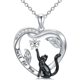 KZX Cat Neckalce Butterfly Necklace Heart Pendant Necklace S925 Sterling Silver·Jewelry for Women