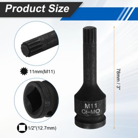 HARFINGTON 5pcs 1/2" Drive M11 Triple Square Impact Spline Bit Socket 11mm CR-MO Steel 12-Point Triple Square Sockets with Cotter Pin and O-ring for Power Drill Drivers Adapter