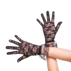 Vonokee Women Lace Gloves, Floral Gloves Bridal Prom Gloves for Wedding Themed Party Costume Accessories (Black)