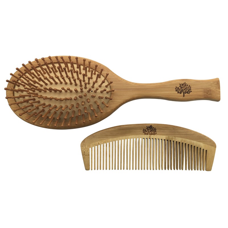 Bamboo hair brush and comb made of bamboo, set of