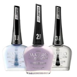 MASGLO GEL EVOLUTION Nail Polish Gel Effect, No UV/Led Lamp, Duration Up to 12 days, 3 PCs -Base, Esmalte Color, Brillo - Efecto Gel sin necesidad de UV/Led, 0,5 Fl. Oz. (Soltera)