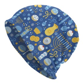 Rqzwdq Happy Hanukkah Jewish Chanukah Holiday Beanie Hats Men Warm Knit Cuff Beanie Skull Caps for Adult Women Men