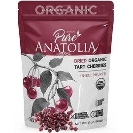 Organic Turkish Dried Tart Cherries by Pure Anatolia - No Sugar Added, Non GMO, Sulfur Free, Vegan, Halal, Kosher - Healthy Whole Fruit Fiber Snacks - Pack of 6