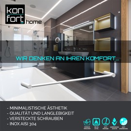 Kon-fort Home Towel Rail White 30 cm for Drilling Bathroom Brushed Stainless Steel Wall Mounted Towel Rail High-end Design