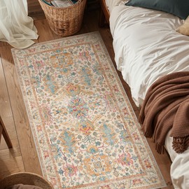 Bavni Area Rug 3x5, Non-Slip Washable Rugs for Living Room Office, Boho Distressed Printed Rug, Low Pile Foldable Decorative Carpet for Bedroom Kitchen Office, Turmeric